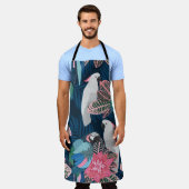 シームレスな熱帯パターンとオウム。ヴィンテージ油 エプロン (着用した状態)