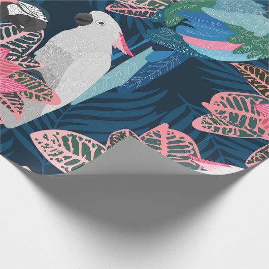 シームレスな熱帯パターンとオウム。ヴィンテージ油 ラッピングペーパー (角)