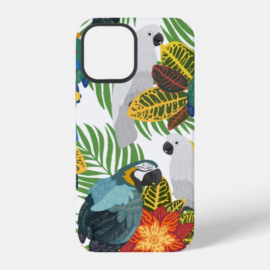 シームレスな熱帯パターンとオウム。  iPhoneケース (裏面)