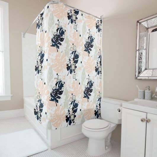 シームレスな熱帯葉ジャングルのモンステラのヤシの葉 シャワーカーテン (インサイチュ)