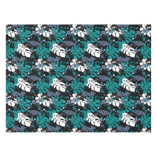 シームレスな熱帯葉ジャングルのモンステラのヤシの葉 テーブルクロス (正面(横))