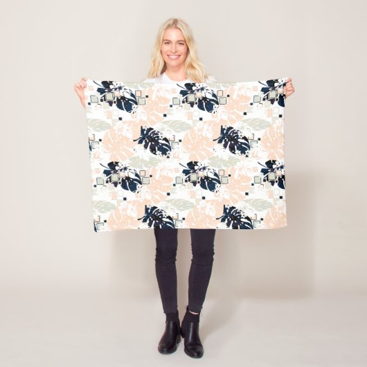 シームレスな熱帯葉ジャングルのモンステラのヤシの葉 フリースブランケット (インサイチュ)