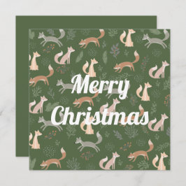 シームレスな狐の冬の枝と葉のパターン カード