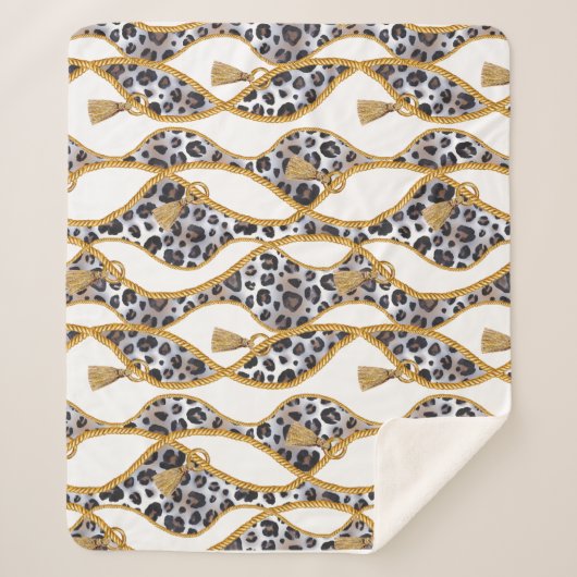 シームレスな白と金ゴールドの幾何学的プリント。 シェルパブランケット (正面)