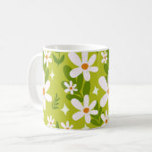 シームレスな白色デイジーパターン コーヒーマグカップ (正面左)