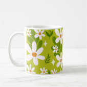 シームレスな白色デイジーパターン コーヒーマグカップ (左)