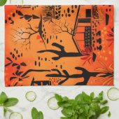 シームレスな砂漠の風景の家ブラックオレンジ キッチンタオル (折り畳み)