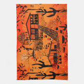 シームレスな砂漠の風景の家ブラックオレンジ キッチンタオル (縦)