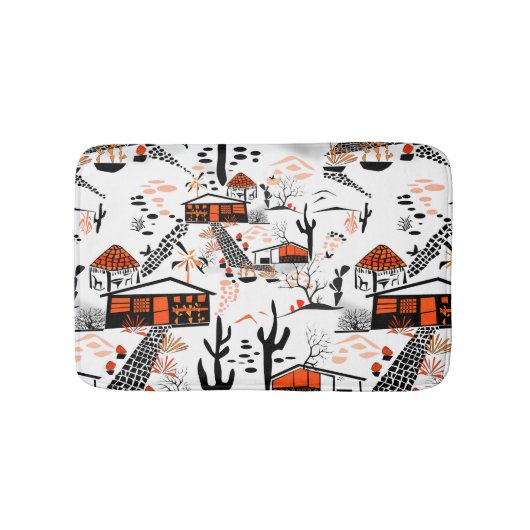 シームレスな砂漠の風景の家ブラックオレンジ バスマット (正面)