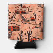 シームレスな砂漠の風景の家ブラックオレンジ 缶クーラー (正面)