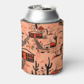 シームレスな砂漠の風景の家ブラックオレンジ 缶クーラー (缶裏面)