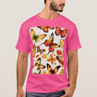シームレスな秋の蝶のTシャツのデザインを作成 Tシャツ