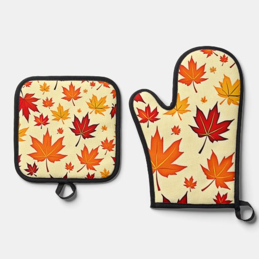 シームレスな紅葉デザイン 鍋つかみ&鍋敷きセット (正面)