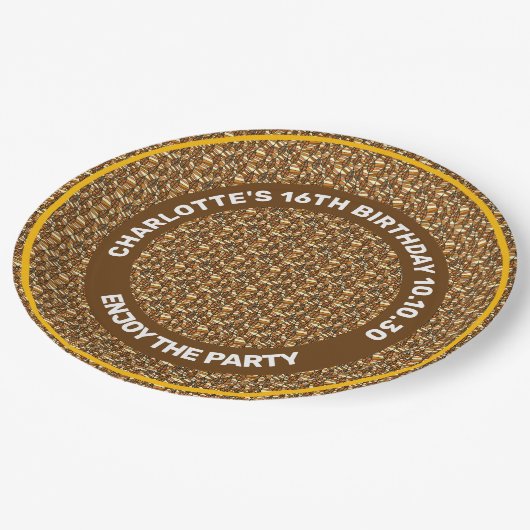 シームレスな紅葉パターン、誕生日文字 ペーパープレート (アングル)