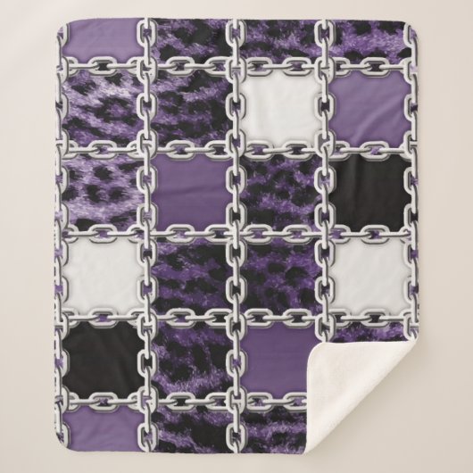 シームレスな紫外線ヒョウとシルバーチェーンパッド シェルパブランケット (正面)