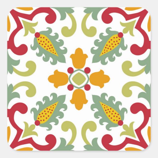 シームレスな緑のオーナメントタイル スクエアシール (正面)