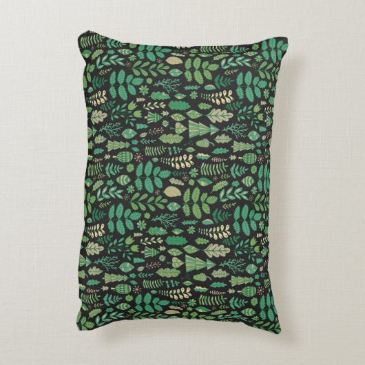 シームレスな緑の植物の模様 アクセントクッション (裏面(縦))