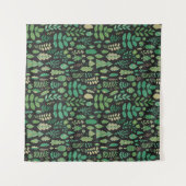 シームレスな緑の植物の模様 タペストリー (正面(横))