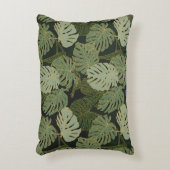 シームレスな緑色のカーキと金ゴールドモンステラ アクセントクッション (正面(垂直))