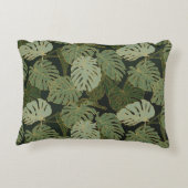 シームレスな緑色のカーキと金ゴールドモンステラ アクセントクッション (裏面)