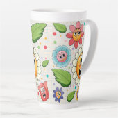 シームレスな背景デザインとカラフル花 カフェラテマグ (右アングル)