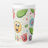 シームレスな背景デザインとカラフル花 カフェラテマグ (正面)