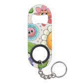 シームレスな背景デザインとカラフル花 キーホルダー栓抜き (裏面)