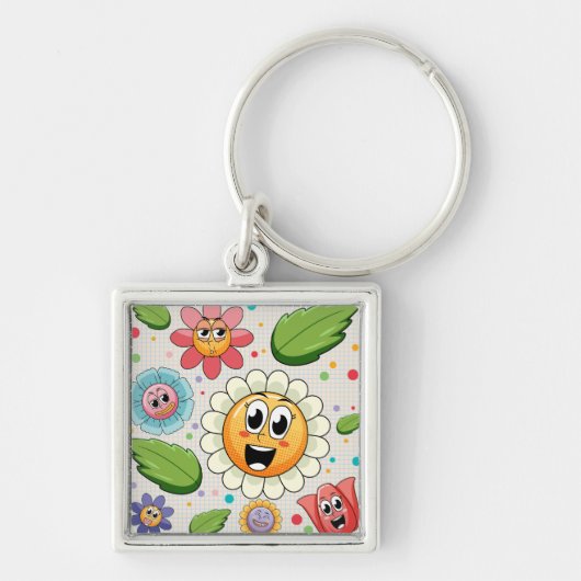 シームレスな背景デザインとカラフル花 キーホルダー (正面)