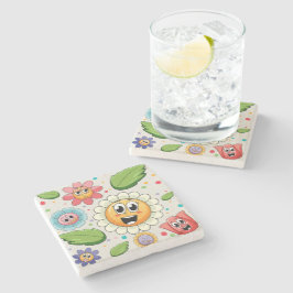 シームレスな背景デザインとカラフル花 ストーンコースター