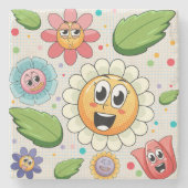 シームレスな背景デザインとカラフル花 ストーンコースター (正面)