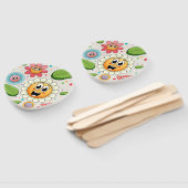 シームレスな背景デザインとカラフル花 ハンドファン (組立なし)