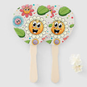 シームレスな背景デザインとカラフル花 ハンドファン (正面&裏面)