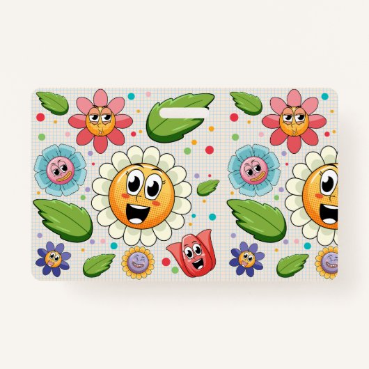 シームレスな背景デザインとカラフル花 バッジ (正面)