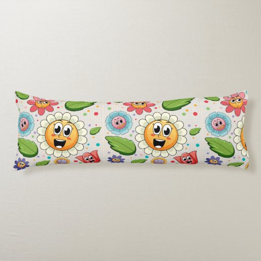 シームレスな背景デザインとカラフル花 ボディピロー (正面)