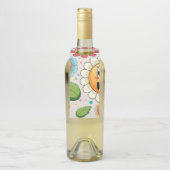 シームレスな背景デザインとカラフル花 ボトルネックタグ (ボトル)