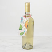 シームレスな背景デザインとカラフル花 ボトルネックタグ (アングル)