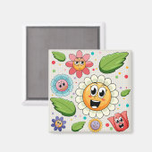 シームレスな背景デザインとカラフル花 マグネット (正面/裏面)