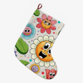 シームレスな背景デザインとカラフル花 ラージクリスマスストッキング (正面 (吊り時))