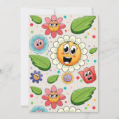 シームレスな背景デザインとカラフル花 招待状 (正面)