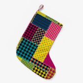シームレスな背景パターン。ジオメトリパッチワークp スモールクリスマスストッキング (正面 (吊り時))