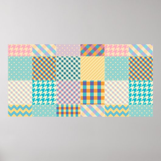 シームレスな背景パターン。 テキスタイルパッチワークパターン ポスター (正面)