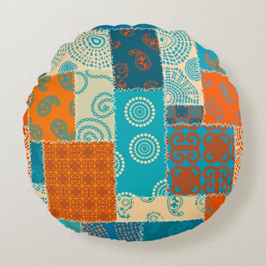 シームレスな背景パターン。パッチワークパターン ラウンドクッション (正面)