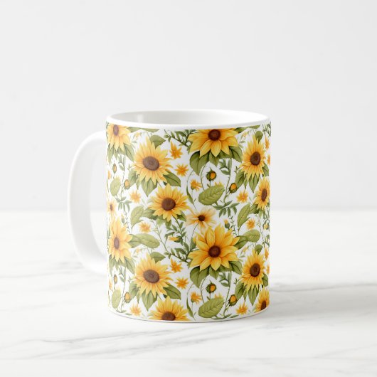 シームレスな花の模様、日差し、デイジー コーヒーマグカップ (正面左)
