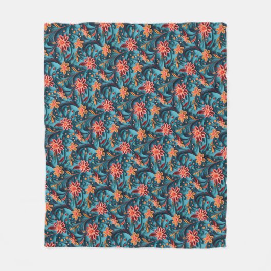 シームレスな花の紙の模様のフリースブランケット フリースブランケット (正面)