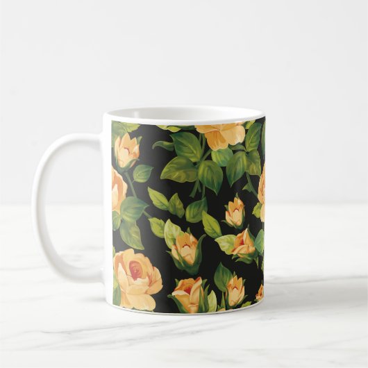 シームレスな花柄と美しいバラ コーヒーマグカップ (左)