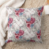 シームレスな花柄 – ほこりっぽい青とバーガンディ  クッション (ブランケット)