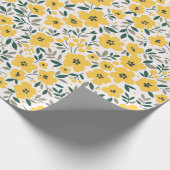 シームレスな花柄、小さな黄色の花。Wh ラッピングペーパー (角)