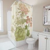 シームレスな花柄。緑の葉、ピンクのゲラ シャワーカーテン (インサイチュ)