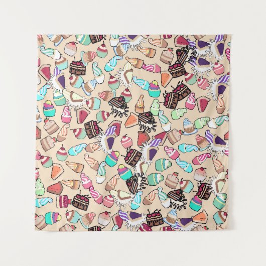 シームレスな落書きケーキパターン。手描きの b タペストリー (正面)