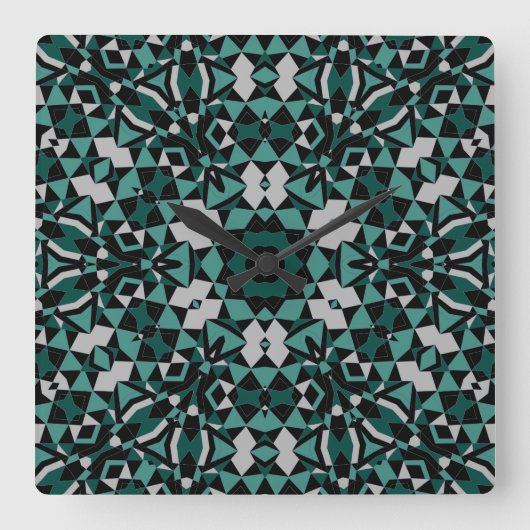 シームレスな装飾の黒い緑のグレーの装飾 スクエア壁時計 (正面)